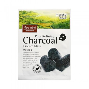 [PURE MIND] Pore Refining Charcoal Essence Mask  Contains charcoal extract abundant in minerals and effective in absorbing impurities and sebum 10pcs(box)  